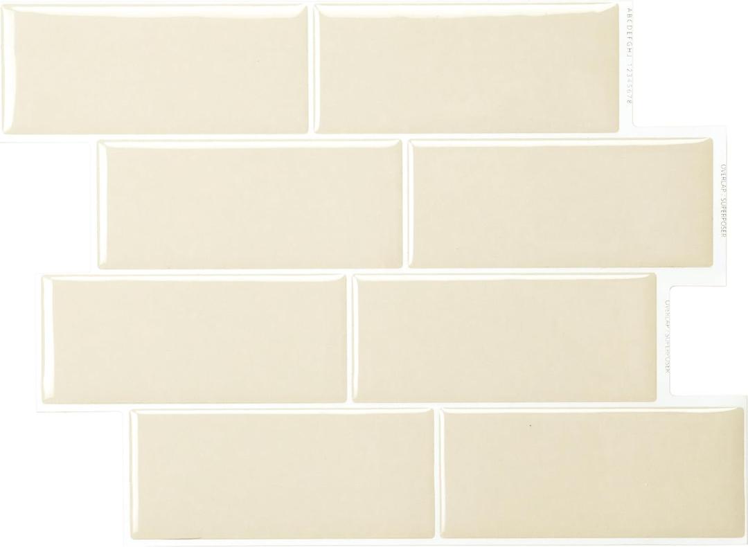 Smart Tiles Peel and Stick backsplash, Subway Cream Beige, 11.55"x8.38" | Pack of 5 (2.8 sq ft), Glossy, Heat/Moisture Resistant, Low VOC, Kitchen/Bathroom, Renter Friendly, Made in Canada