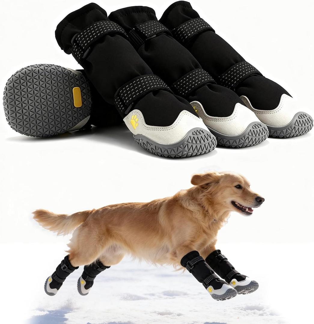 BECEMURU Dog Snow Boots for Winter,Double-Straps Anti-Fall Off Dog Booties Shoes, Non-Slip Paw Protectors for Outdoor Walking Hiking in Snowy or Rainy Day (Black, 3#) (3#(Width 2.0 inch) for 27-38 lbs)