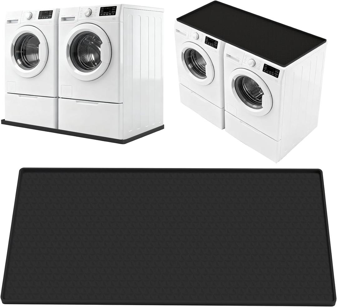 Large Washing Machine Drain Pan Silicone Mat, 54" X27.5" Non-Slip Waterproof Washing Machine Tray,Washer Drip Pan Under Dryer and Washer, Anti-Vibration,Floor Leak Protector for Laundry Room-Black