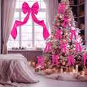 Gejoy Bow Christmas Tree Decoration Set, 30 Pcs Small Bows 1 Pcs 47" x 15.7" Large Tree Topper Satin Bows and Christmas Beads Garland Ornaments, Xmas Bead for Holiday Decor(Rose Red)