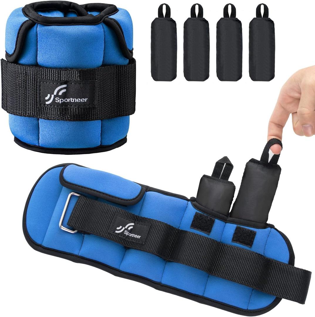 Sportneer Upgrade Adjustable Ankle and Wrist Weights for Women and Men 1-7 lbs / 1-10 lbs Set | Comfortable, Secure Fit for Walking, Running, Fitness, Physical Therapy, Home Gym (5 lbs x 2, Blue)