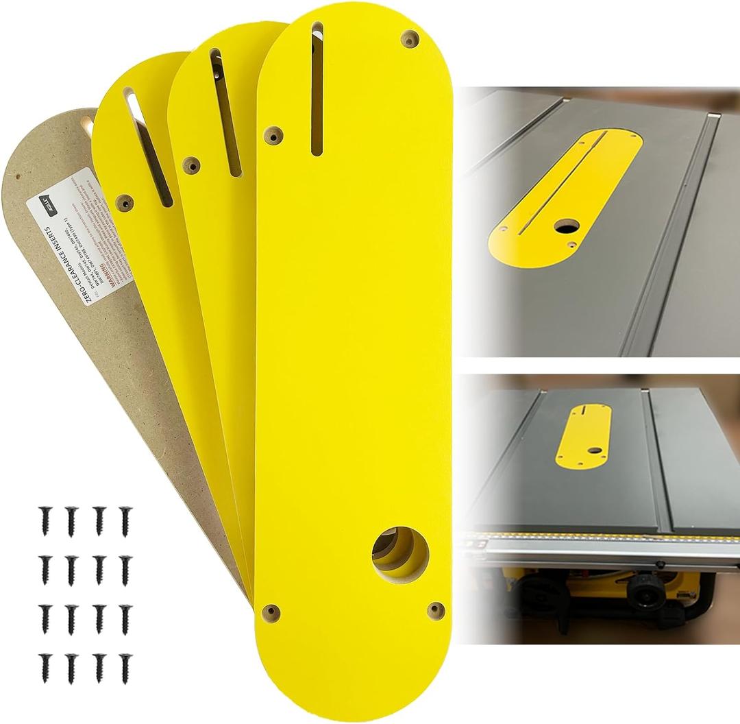Zero Clearance Inserts For DeWalt 7491, 7491RS, 7490 (Type 1), 744, 745, 746, 7480, with Riving Knife Slot, Precise Cuts with No Tear-Out, Include Off-set Screws, Easy Height Adjustment, 4-Pack