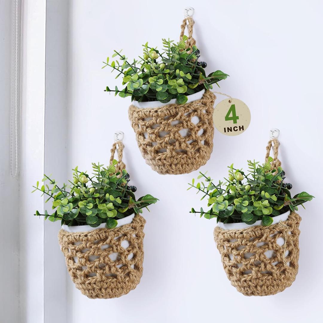 3PK Wall Planters for Indoor Plants with Self Watering Pots (4inch), Macrame Plant Hanger for Plant Wall | Wall Mounted Plant Holders for Succulent & Herbs (Small)