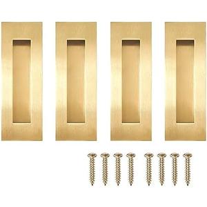 Recessed Finger Flush Pulls - Hadnles Fit Wardrobe Doors, Pocket Doors, Sliding Barn Doors, Bifold Doors and More Stainless Steel Brushed Rectangular Door Pull Hardware (7 INCH, Gold - 4 Pack)