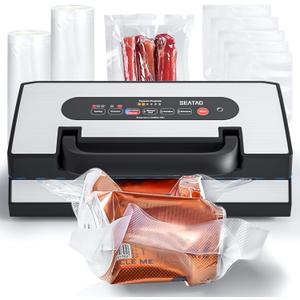 Upgraded Vacuum Sealer for Liquid, SEATAO 90Kpa Vacuum Sealer Machine for Dry/Moist/Liquid Food, Easy-Lock Handle, Double Heat Seal, Built-in Cutter and Bag Storage & Removable Drip Tray (5188M)