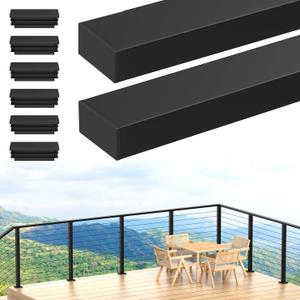 6'6'' Stainless Steel Rectangular Handrail 2 Pack, Cuttable Cable Railing Handrails System, Black Flat Top Rail with Nylon End Caps for Indoor Outdoor Deck Stair, MY01