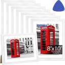 8x10 Picture Frame Set of 8, White Photo Frames for Tabletop or Wall Display, Fits Pictures 5x7 with Mat or 8x10 Without Mat, Frame Collage with HD Plexiglass for Gallery Home Wall Decor