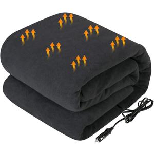 Westinghouse Heated Car Blanket with 3 Heating Levels, 4 Hours Auto Off, 12 Volt Electric Blanket for Car, Truck, SUV, RV, Machine Washable, 59" x 43,(Charcoal,Upgrade Model)