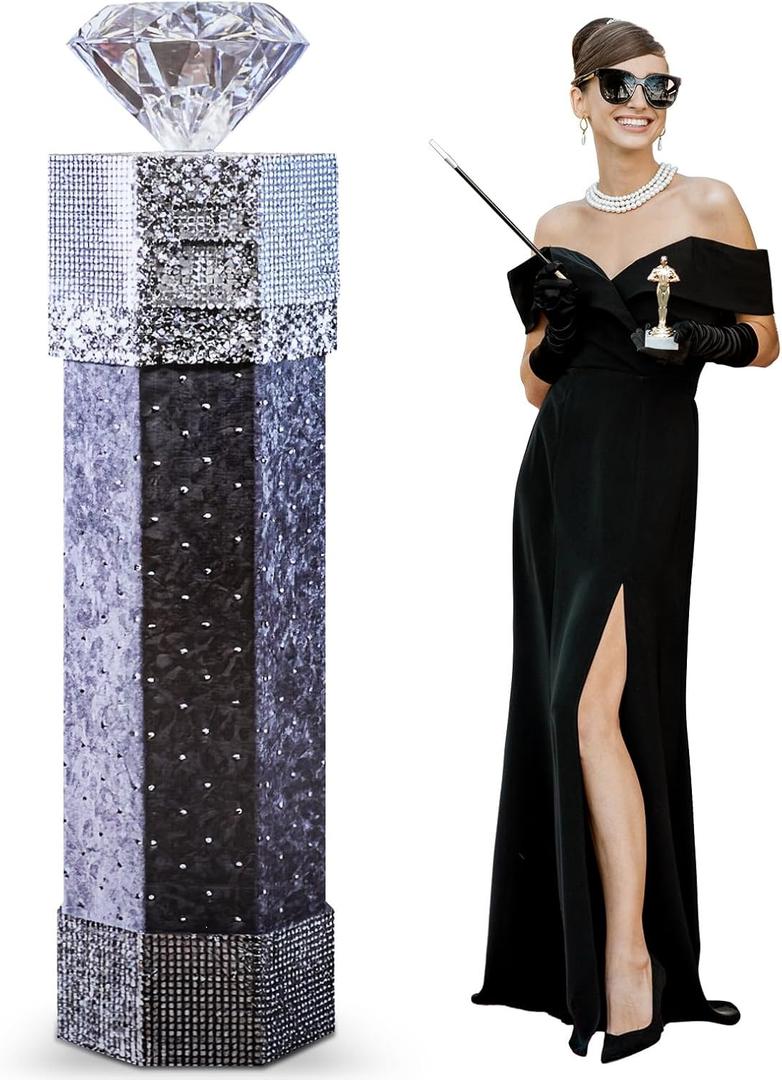 Thyle 6 Ft Sparkling Night Diamond Topped Columns Cardboard Stand-up Cutout Life-Size Sparkling Nights Party Decoration Backdrop Photo Props Columns Standup for Theme Nights Awards Dance Supplies