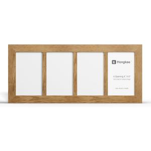 Hongkee 4x6 Oak Wood Picture Frame Collage, Real Glass and Solid Wooden Frames, Display 4 4x6 Picture Frame - Horizontal or Vertical Wall Mounting(1Pack, Natural), Four 4X6 in