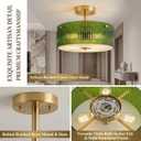 AUQUEE 13.8" Semi Flush Mount Ceiling Light Fixture, 3-Light Gold Close to Ceiling Light with Green Ribbed Glass Shade,Vintage Chandelier Modern Ceiling Lamp for Kitchen/Hallway/Bedroom/Entryway/Foyer, Large