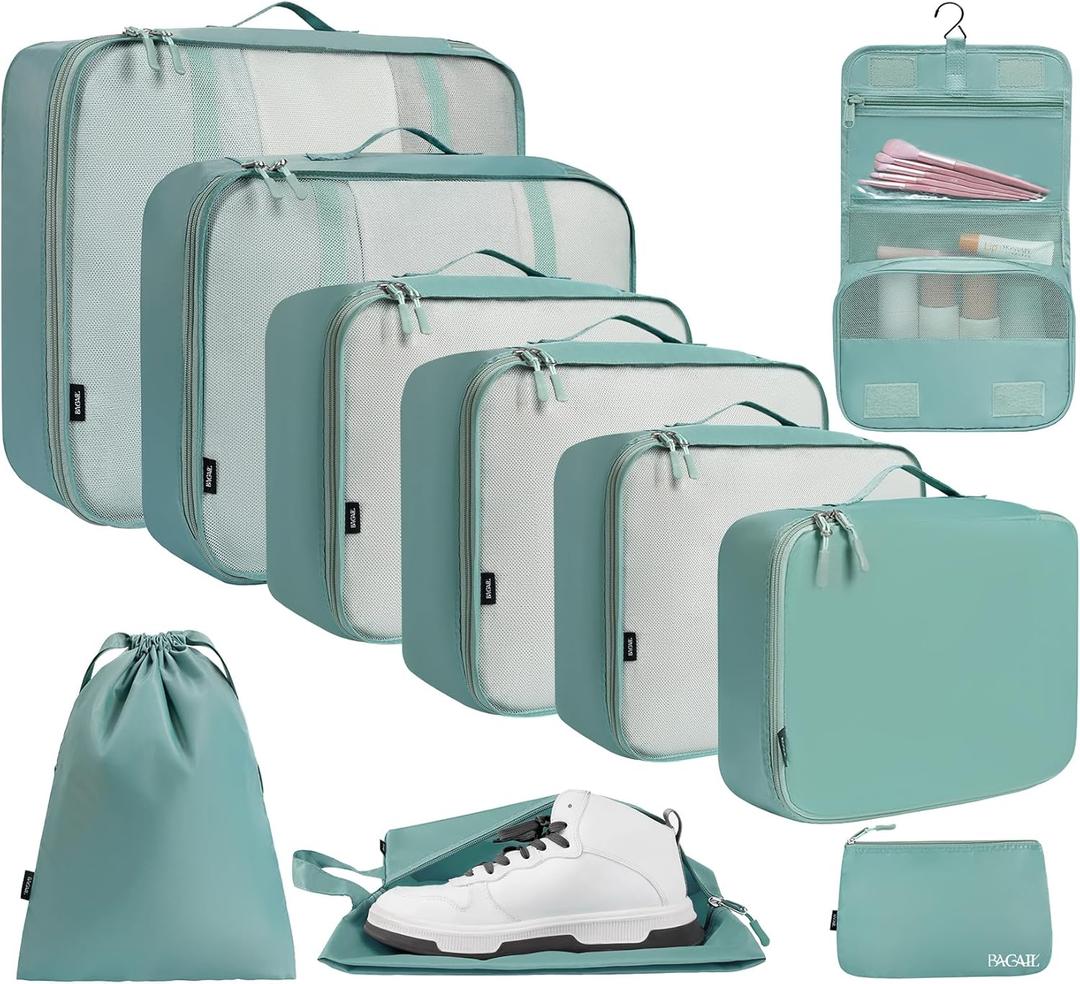 BAGAIL 10 Set Packing Cubes Various Sizes Packing Organizer for Travel Accessories Luggage Carry On Suitcase (10-Dusty Blue)