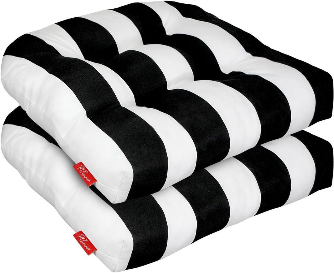 Pcinfuns Outdoor Wicker Cushion, Set 19 x 19 x 5 Inch Seat Patio Cushions Round Corner Chair Pads Premium Comfortable Thick Fiber Fill Tufted Cushion,2 Pack, Black White