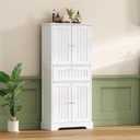 ChooChoo 51" H Tall Bathroom Floor Cabinet, Modern Bathroom Storage Cabinet with Drawer and Adjustable Shelves, Freestanding Kitchen Pantry Cupboard with 4 Doors for Living Room, White, 11.81"D x 23.62"W x 51.18"H
