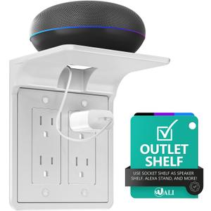 WALI Double Outlet Shelf Wall Holder Bathroom Shelf Duplex for Electric Toothbrush, HomePod Mini, Echo Dot & Phone Charging White (DLS001)