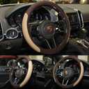 Steering Wheel Cover, Microfiber Leather Splicing with Classic Embossing,Contrasting Colors Anti-Slip Breathable Auto Car Steering Wheel Cover Fit 15 Inch Car Wheel Protector (Coffee&Beige)