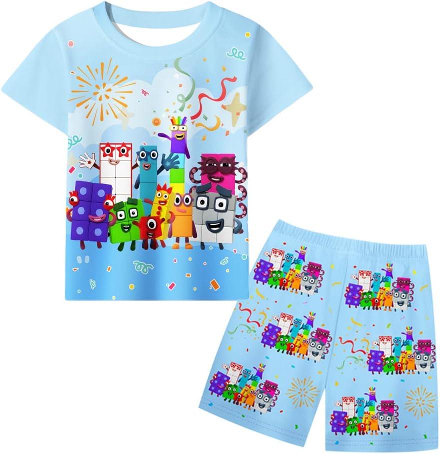Toddler Boys Short Sleeve Shirt Set Kids Graphic Tee Shirt with Short Summer Clothes Set (4-5T, Sky Blue)
