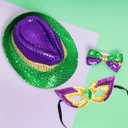 Fumwase 3Pcs Mardi Gras Costumes Accessories Set Sequin Mask Hat Bow Tie for Men Women Mardi Gras Outfit for Halloween Party (Green)