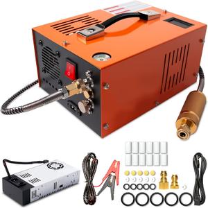 PCP Air Compressor 4500 PSI Portable for Paintball Airgun
Oil-water separator, built-in cooling fan, external power supply. Fits PCP air rifles, paintball tanks, scuba tanks