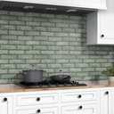 Wallercity Green/Gray Bricks Peel and Stick Wallpaper 24''x118'' Faux Brick Contact Paper for Kitchen Backsplash Self Adhesive Removable Wallpaper for Walls Vinyl Waterproof Wall Paper for Bathroom