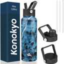 40oz Insulated Water Bottle Stainless Steel Sport Bottles with 3 Lids,Marble Ocean