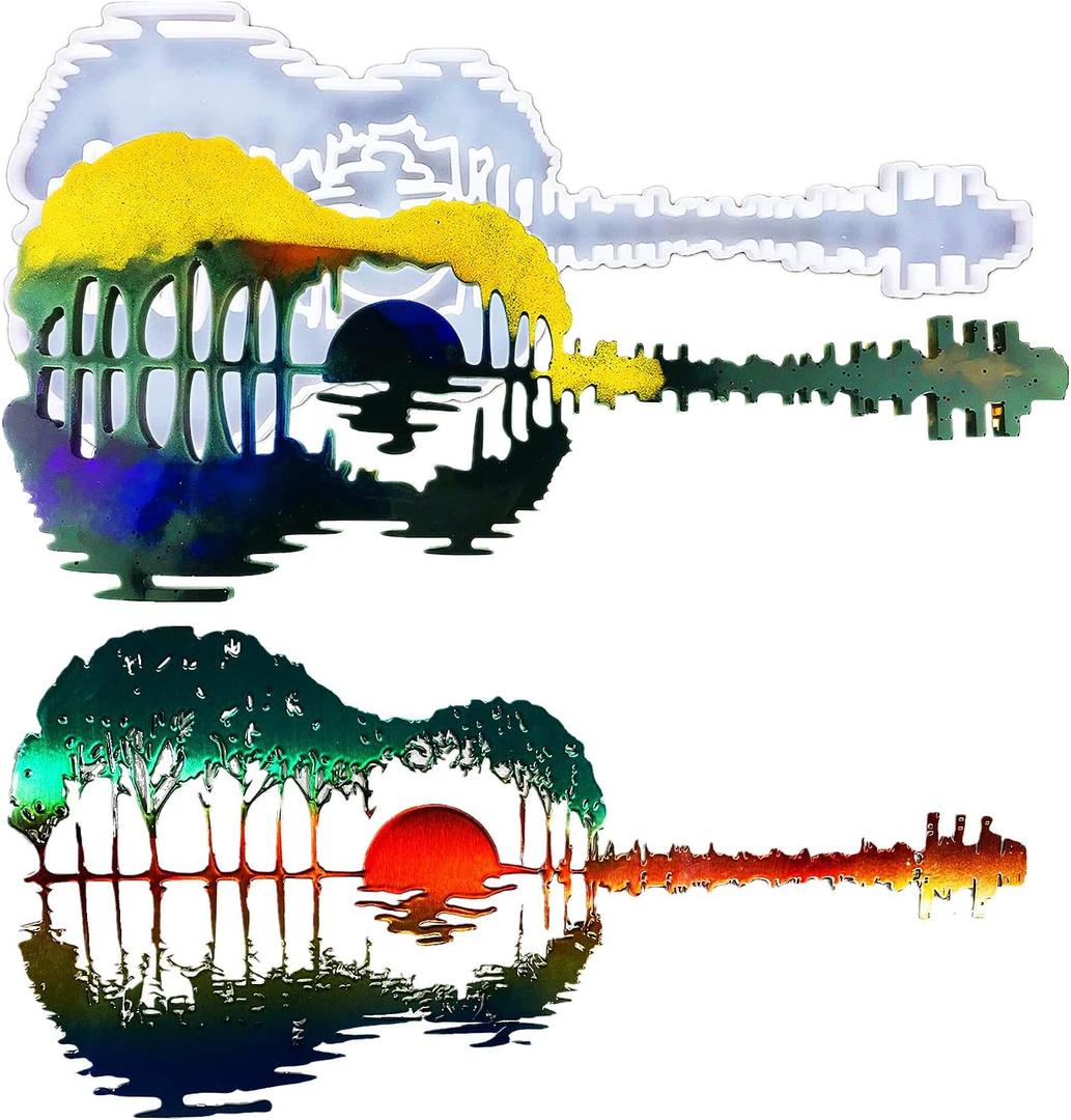 Sunset Guitar Resin Molds, Abstract Guitar Silicone Molds for Resin Casting, Epoxy Resin Molds for Musical Accessories, DIY Modern Music Home Living Room Art Wall Decor Crafts