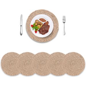 Woven Placemats Set of 6, Round 12" Boho Rattan Natural Hand-Woven Seagrass Placemats, Farmhouse Weave Place Mats, Rustic Braided Wicker Table Mats for Dining Table, Home, Wedding