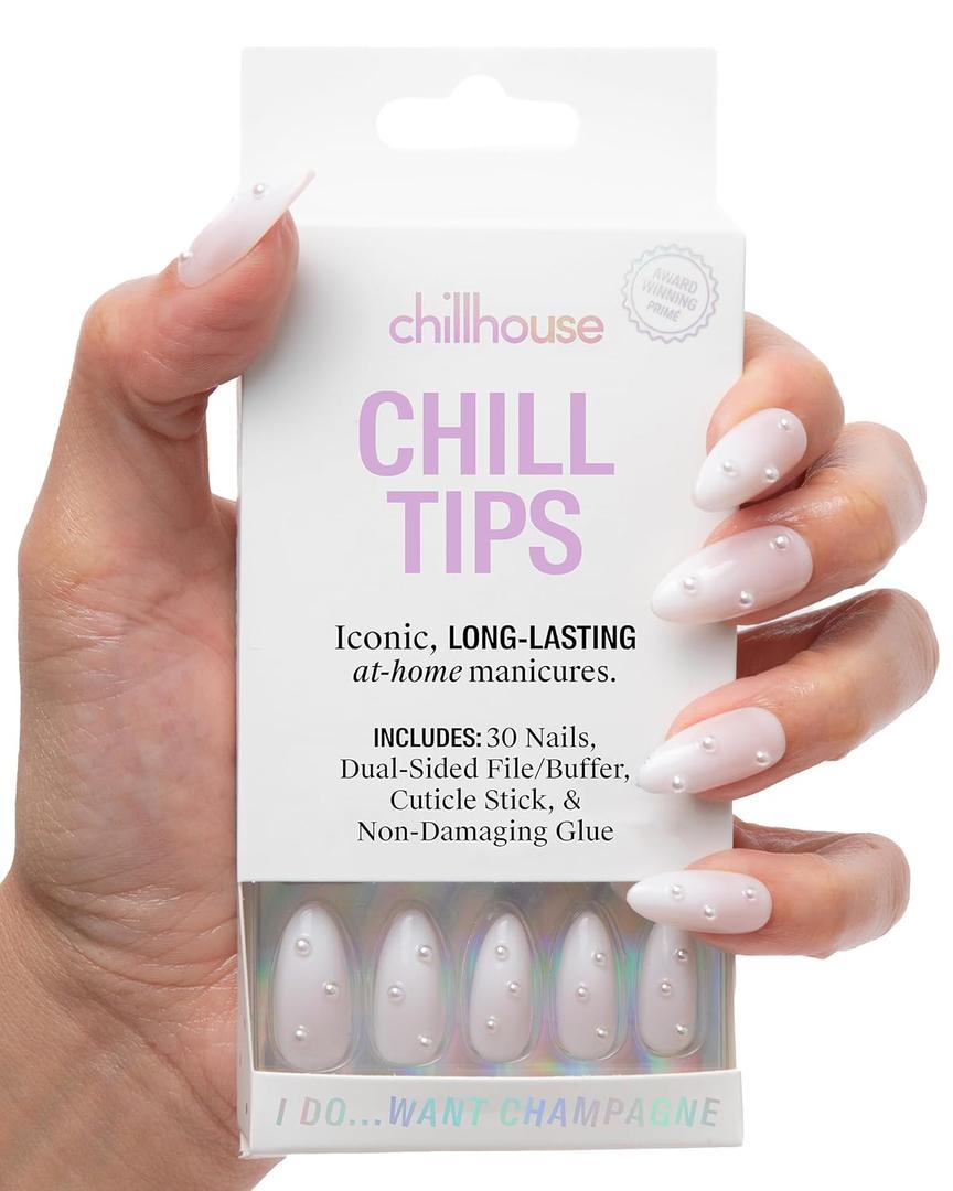 Chillhouse - Chill Tips, Press on Nails Kit - I Do Want Champagne (Almond) - 30 Nail Shapes & Sizes - Up to 2 Weeks of Wear - Customizable - Reusable - Latina Founded, Women Owned - Beauty, Self Care