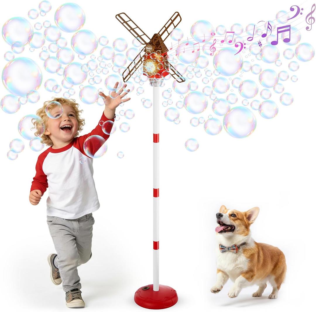 Belemar Windmill Bubble Machine Toys for Kids & Toddlers, Bubble Blower with Lights & Music, Adjustable 51" Height, 130ml Large Tank, Bubble Solution Included, Bubble Show for Parties & Birthdays