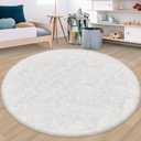 7 ft Round Fluffy Large White Rug for Bedroom,Tie Dyed Furry Round Carpet Non Slip Fuzzy Shaggy Plush Circle Area Rug for Living Room Room Nursery Room Playroom Kids Room Home Decor Washable