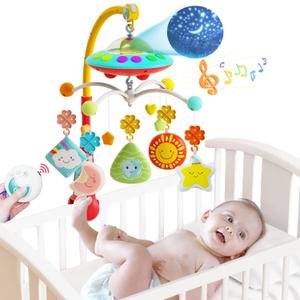 Eners Baby Crib Mobile with Music and Lights, Mobile for Crib with Remote Control, Rotation, Moon and Star Projection, Baby Crib Toys for Boys Girls (Red)