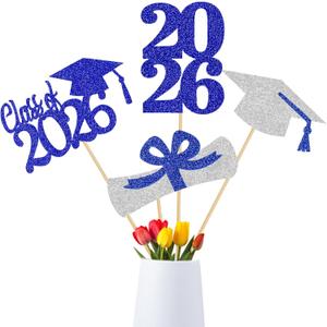 24Pcs 2026 Graduation Table Centerpiece Sticks Blue and Silver 2026 Graduation Centerpieces for Tables 2026 Class of 2026 Graduation Party Table Decorations Blue and Silver