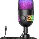USB Gaming Microphone, RGB Condenser Mic for PC PS4 PS5 Mac, Plug & Play, Tap to Mute, Gain Control, Zero-Latency Monitoring for Streaming Podcasting Recording