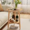 Round End Table,Solid Wood Small Round Table with Lower Shelf,Round Side TableNightstand for Small Spaces,Living Room,Bedroom(Natural)
