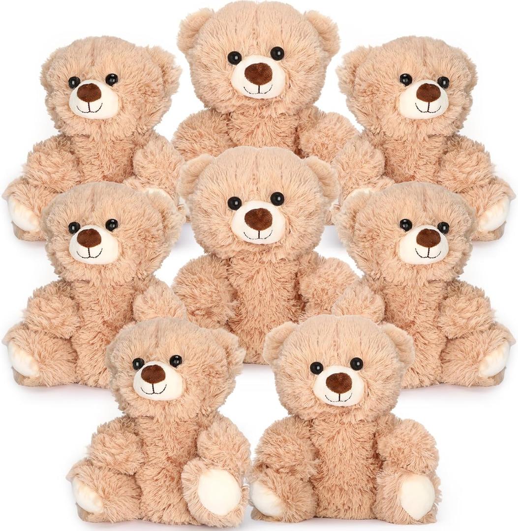 Jenaai 8 Pcs 10 Inch Bear Stuffed Animals Bulk Cute Baby Shower Small Plush Bears Party Favors for Baby Shower Wedding Birthday Graduation Centerpiece Decoration(Stylish,Light Brown)