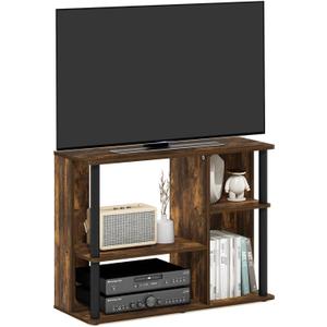 Furinno Classic Stand with Plastic Poles for TV up to 40-Inch, Amber Pine/Black