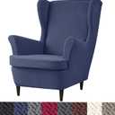 HFCNMY Wingback Chair Slipcover, 2 Piece Stretch Jacquard Wingback Chair Covers Thick Wing Back Chair Covers with Arms Wing Chair Slipcover Wing Back Chair Cover with Elastic Bottom Blue