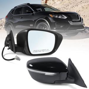 Right Passenger Side Mirror Assembly Fits 2014 2015 2016 2017 2018 2019 2020 Nissan Rogue with Power Glass Heated and Turn Signal Match Black Replace NI1321287(7Pins)