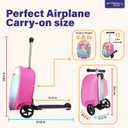 emissary Scooter Luggage for Kids Ride-On Suitcase, Scooter Ride Luggage, Lightweight Carry-On Suitcase Kid Travel Bag (Pink)