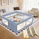 XVISHX 65 x 50 Inch Baby Playpen with Mat, Playpen for Babies and Toddlers, Baby Play Pen Playard for Indoor & Outdoor Active Center Game Fence, Skin-Friendly Fabric and Soft Breathable Mesh, Grey