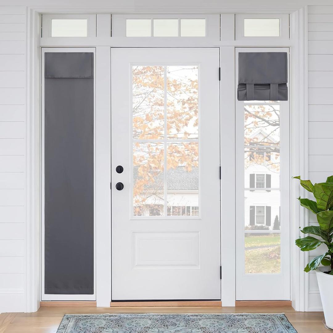 RYB HOME Blackout French Door Curtain - Privacy Thermal Insulated Window Shades for Patio Kitchen Front Entry Back Door Glass Window, Self Adhesive No Drill, 1 Panel, 12" W x 69" L, Grey