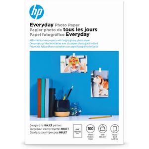HP Everyday Photo Paper, Glossy, 4x6 in, 100 sheets (CR759A), Pack of 1