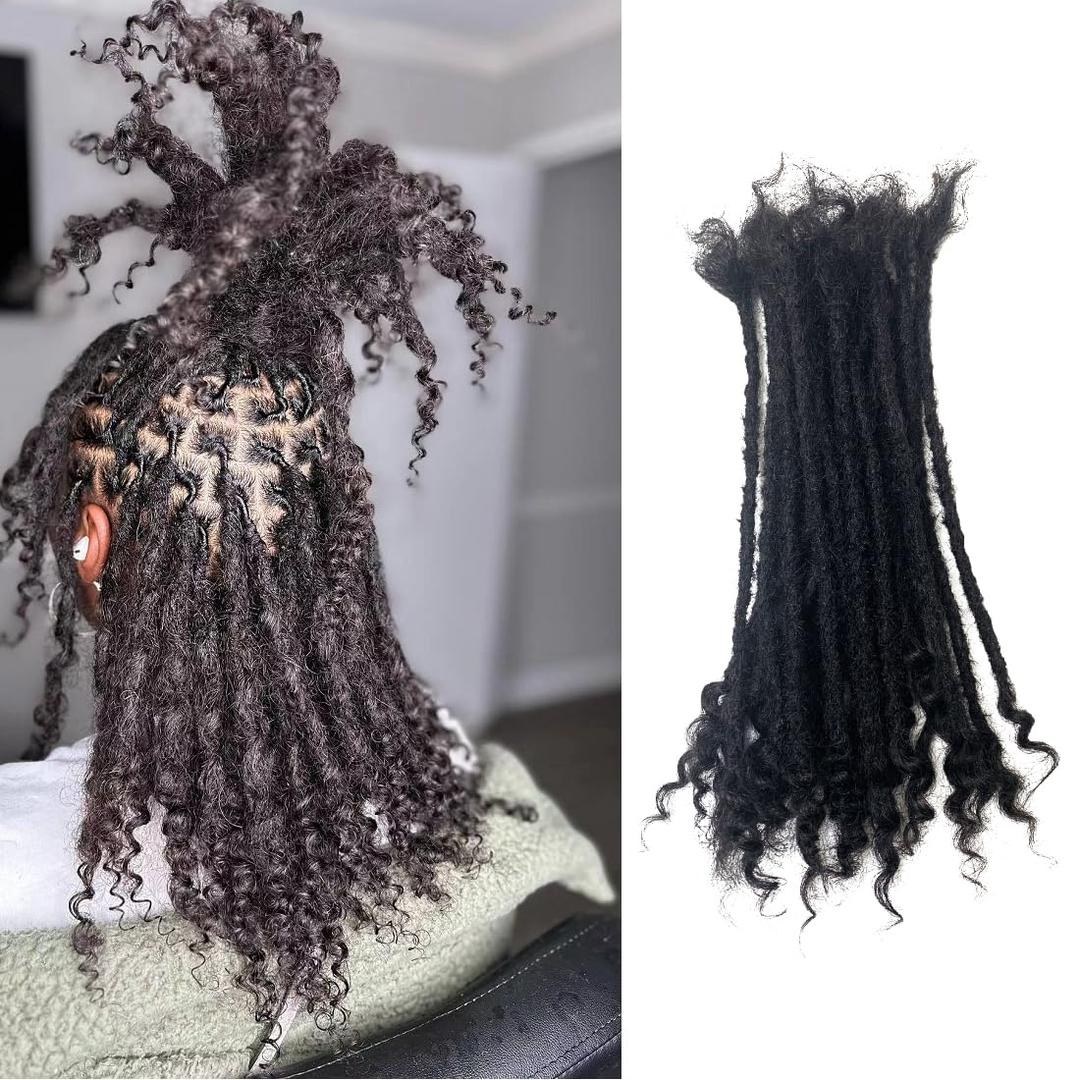 Dreadlock Extensions Human Hair With Curly Ends 0.4cm Width 12 inch 20 Strands Natural Black Loc Extensions Curly End for Women Men