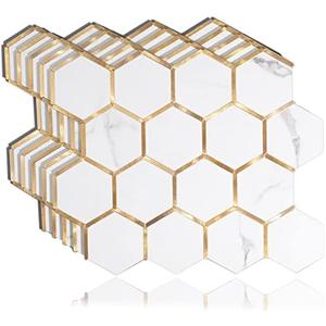 Diflart Peel and Stick Kitchen Backsplash Tiles Gold and White Hexagon PVC Wall Tile Faux Marble for Kitchen Bathroom Pack of 10 Sheets - Amazon.com