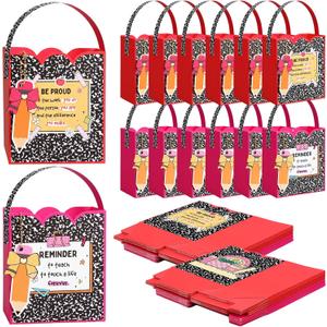 Gueevin 24 Sets Back to School Teacher Gifts Bags Composition Notebook | Paper Gift Bags with Handles and Pencil Tags, Teacher Appreciation Gift, Welcome First Day of School, Staff Women Men Gifts