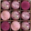DecorbyHannah Velvet Christmas Ornaments, 9ct 3.15 inches Large Pink Ball Ornaments for Christmas Tree Decorations Set, Shatterproof Plastic Hanging Balls Bulk for Xmas Home Indoor Party Table Decor