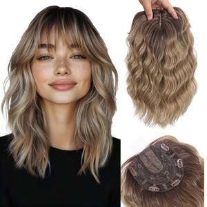 Kintama Ombre Blonde Hair Topper for Women with Bangs - Ombre Clip-in Hair Piece for Thinning Hair - Volumizing Topper Wiglet for Instant Volume & Natural Look (Short)