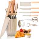 Knife Set, 7-Piece Kitchen Knife Set with Sharp Chef and Meat Knives, Anti-Rust Utility Knives Set for Kitchen, Kitchen Knife Block Set Khaki