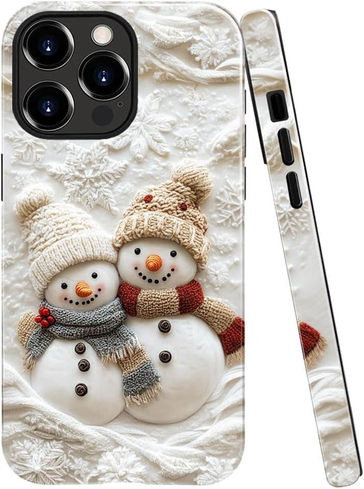 Case Compatible with iPhone 16 Pro,Glossy Hybrid 2-Layer Hard Shell,Shockproof Soft for Girl Women,Christmas Snowman Winter