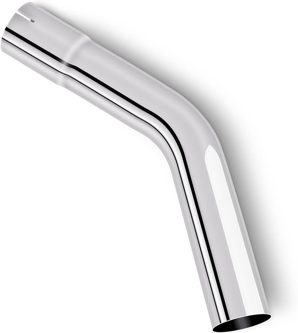 2.5 Inch Exhaust Pipe, T304 Stainless Steel (SS Tubo), Flared Slotted, Polished Finish, 45-degree elbow pipeangle branch, 2 1/2 OD to ID Adapter